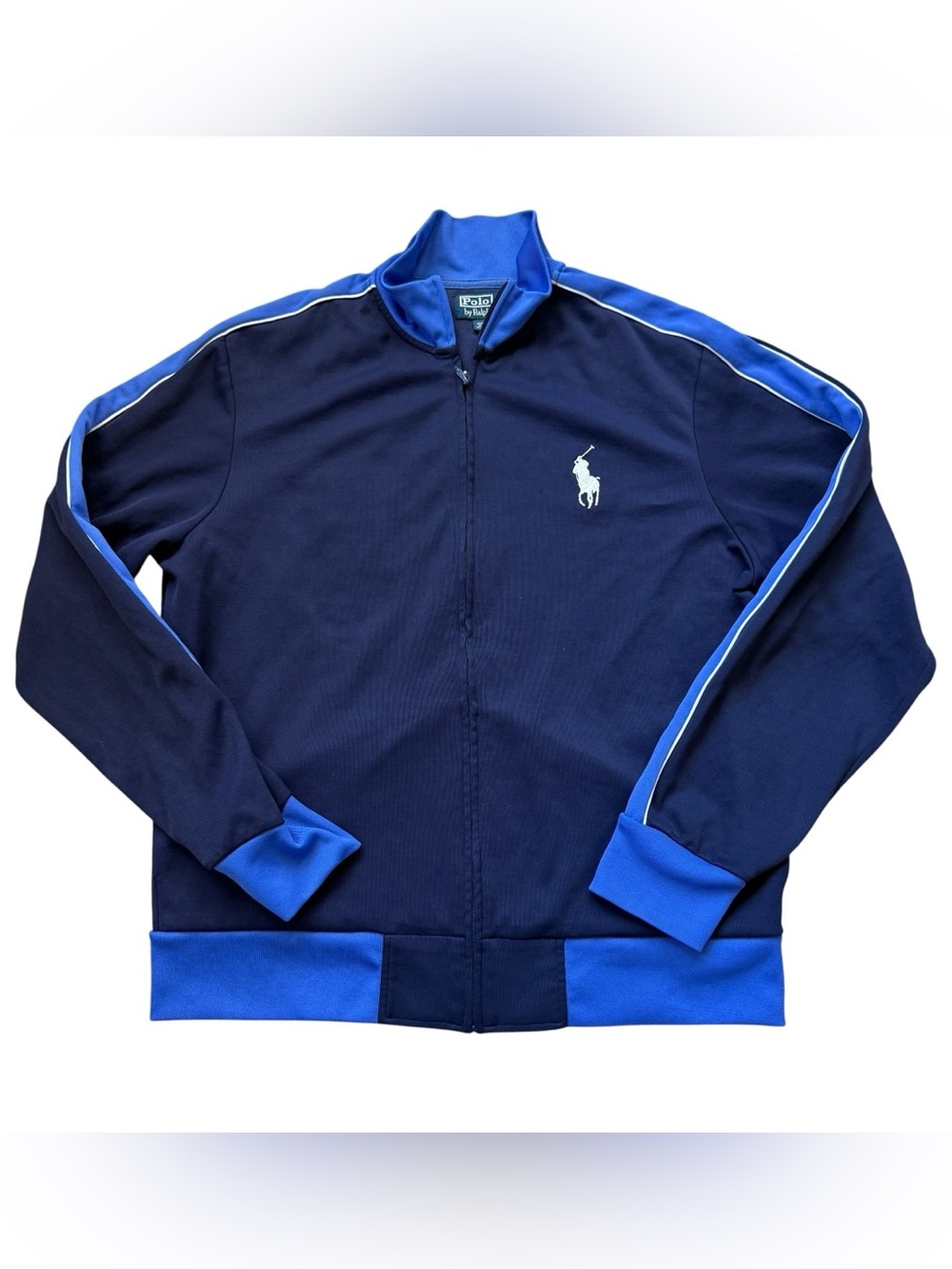 Vintage Polo Ralph Lauren Track Jacket Navy Blue Full Zip Big Pony Y2K L Preppy